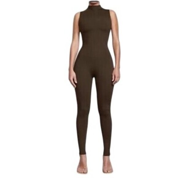 SKIMS All-In-One Mock Neck Sleeveless Jumpsuit Cocoa 4X - Picture 1 of 11